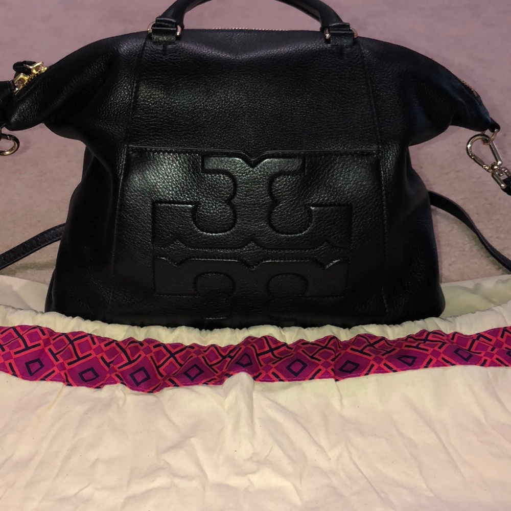 Tory Burch black purse with gold mechanics